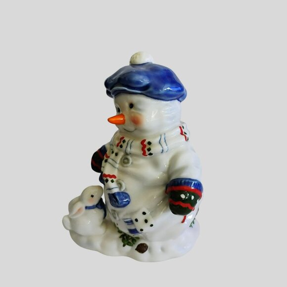 Priscilla Hillman Snow Folks Enesco "Lets Have A Ball" Vintage Snowman Figurine - Picture 2 of 9